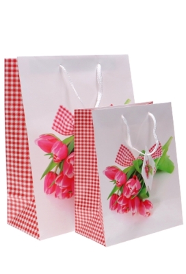 Kadotasjes Bloem Groot Bosje Roze Tulpen 26.5x13.5x32.5cm 12stuks