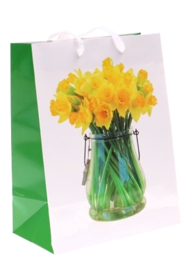 Kadotasjes Bloem Medium Bosje Gele Narcissen & Vaas 18x10x23cm 12stuks