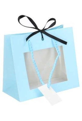 Kadotasjes Lenno Met Handvat & Venster Blauw 24x14x19.5cm 10stuks