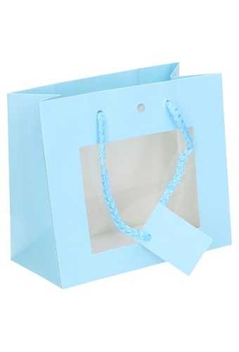 Kadotasjes Lenno Met Handvat & Venster Blauw 24x14x19.5cm 10stuks