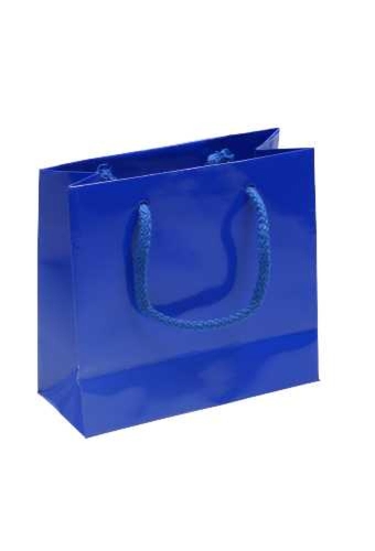 Kadotasjes Rome Uni Donker Blauw Glanzend Met Koord 16x7x15cm 10stuks