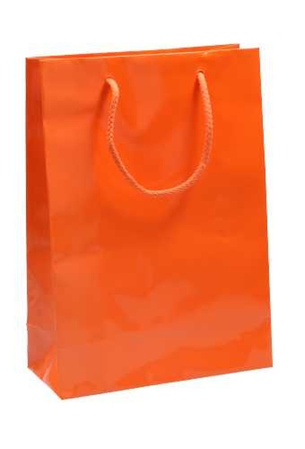 Kadotasjes Rome Uni Oranje Glanzend Met Koord 28x12x36cm 10stuks