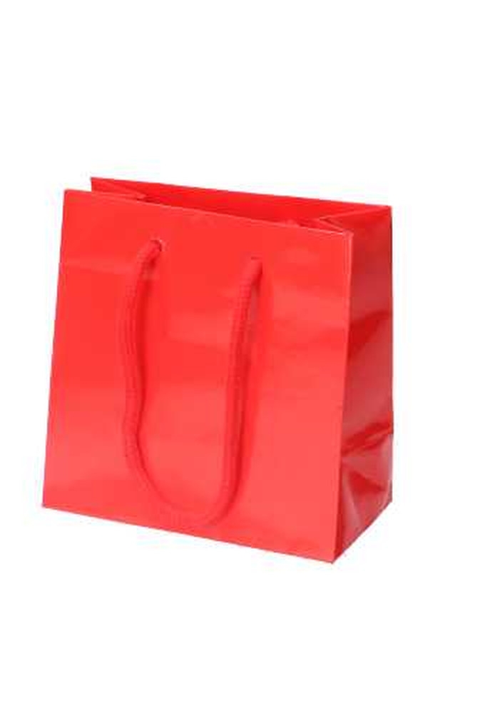 Kadotasjes Rome Uni Rood Glanzend Met Koord 16x8x16cm 10stuks