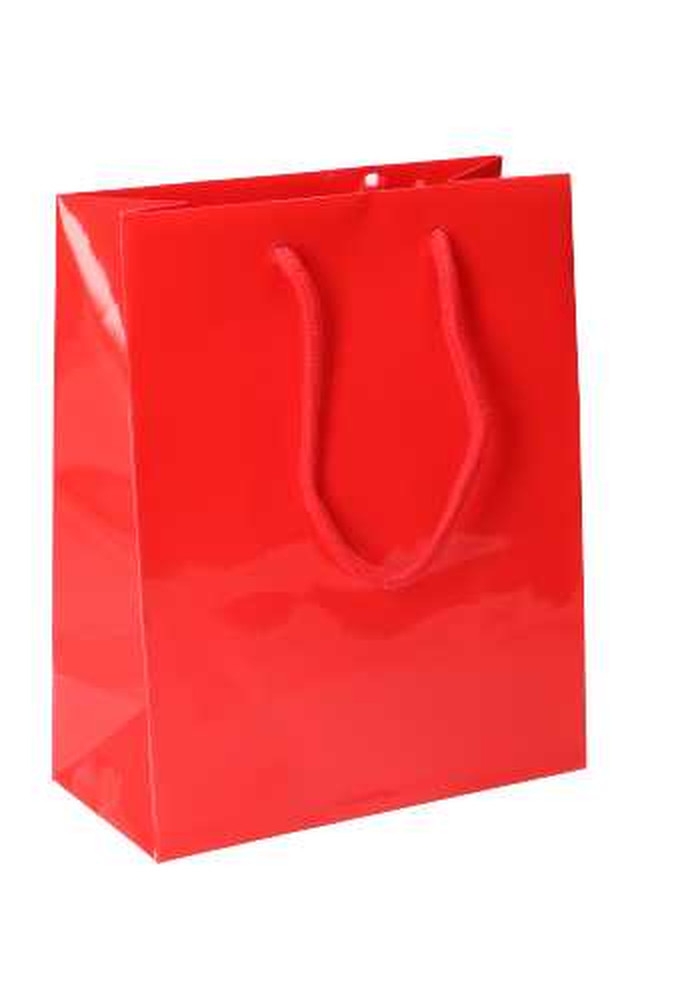 Kadotasjes Rome Uni Rood Glanzend Met Koord 20x10x25cm 10stuks