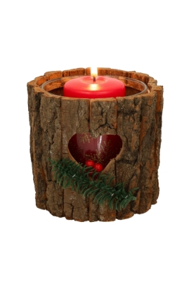 Kandelaar Wood Christmas Met Glazen kaarsenhouder 12cm x 15cm 12stuks
