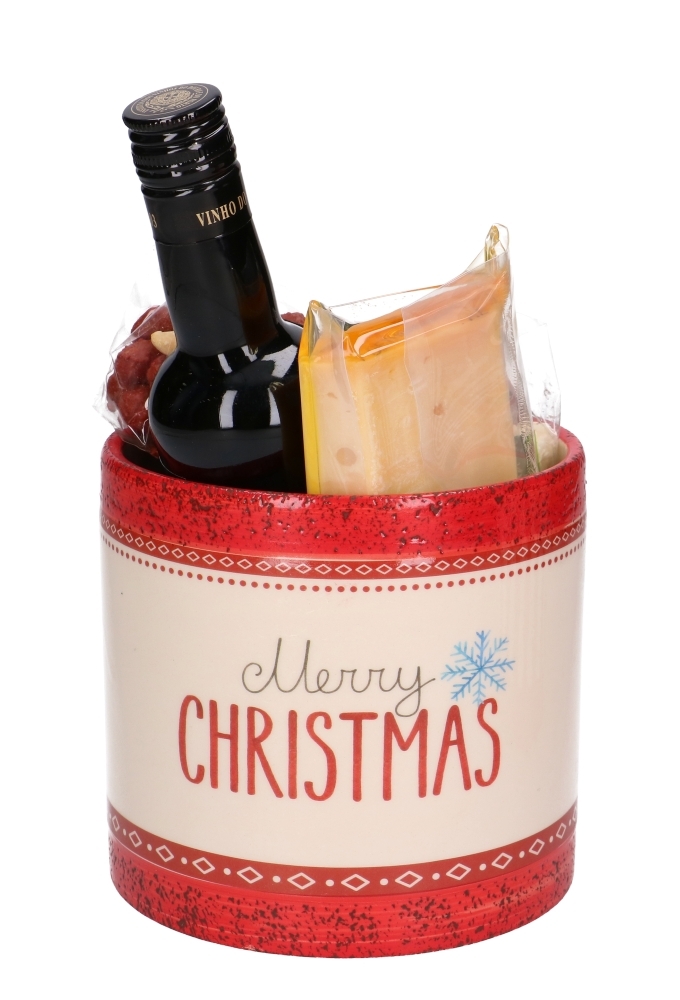 Keramieken Potje Merry Christmas 4stuks & GRATIS 4 ZAKJES & 4 STRIKJES