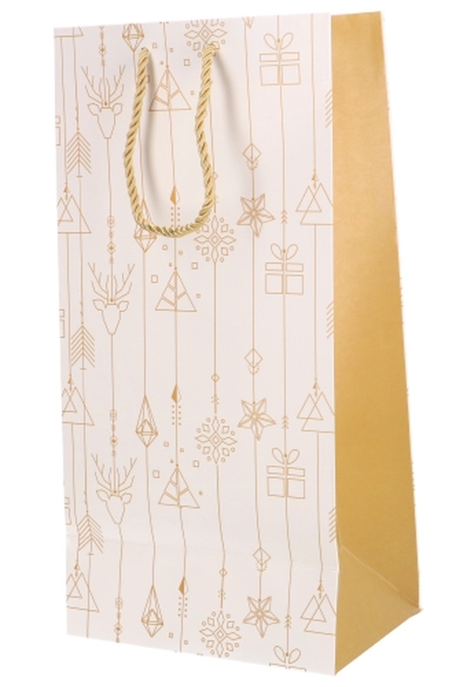 Kerst Wijntasjes 2 Flessen Kerstmis Wit Goud 18x9x36cm 9stuks