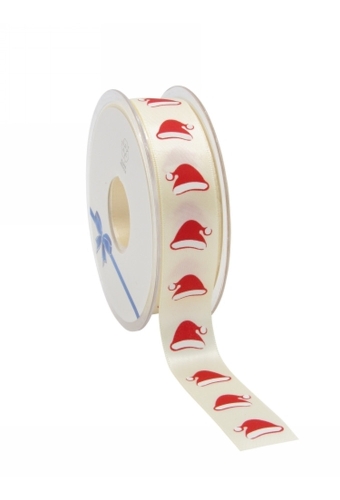 Kerstlint Satijn Lint Santa Hat Champagne 23mm x 25meter OP IS OP