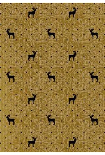 Kerstpapier Bruin Kraft Du Monde Reindeer Goud Zwart 30cm x 100 meter