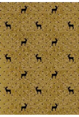 Kerstpapier Bruin Kraft Du Monde Reindeer Goud Zwart 30cm x 100 meter