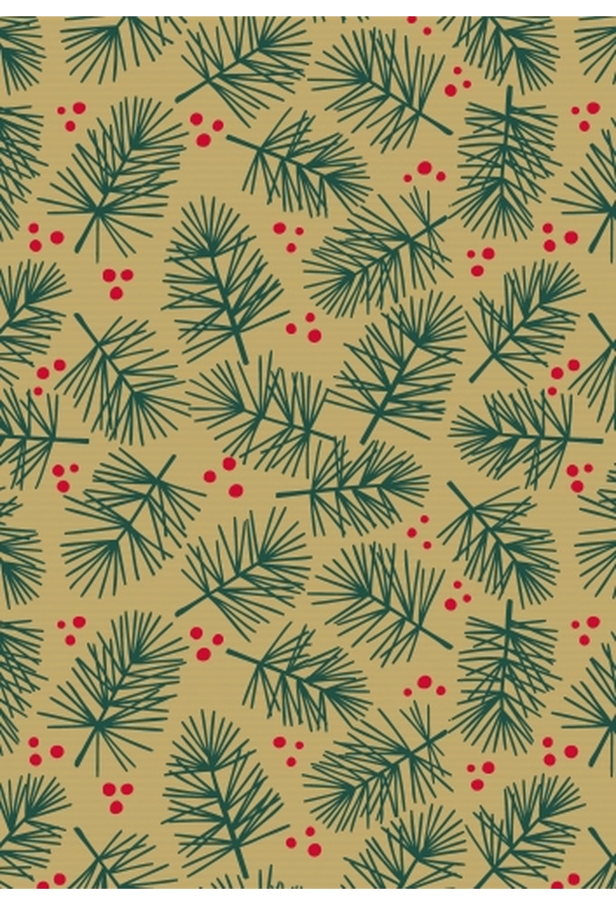 Kerstpapier Bruin Kraft Pine 70cm x 250meter