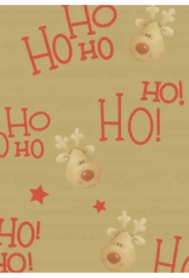 Kerstpapier Bruin Kraft Rudolf Rood 30cm x 250meter