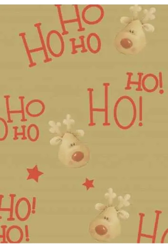 Kerstpapier Bruin Kraft Rudolf Rood 50cm x 250meter