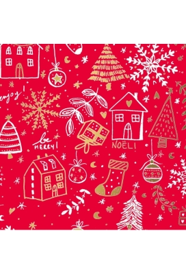 Kerstpapier Bruin Kraft happy holidays Rood Goud 30cm x 200meter