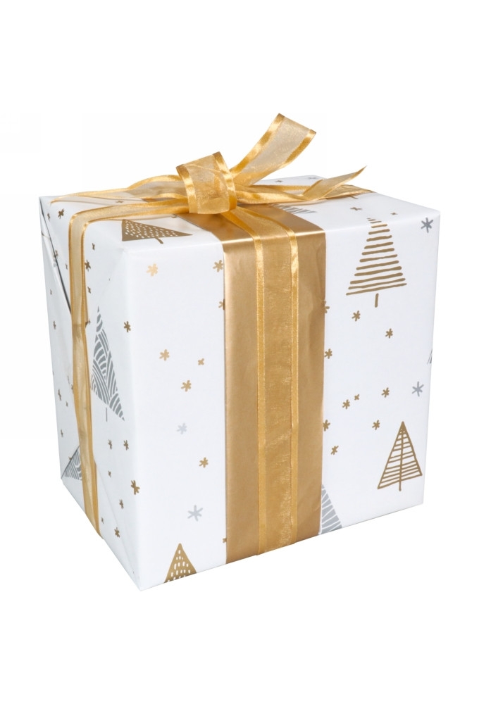 Kerstpapier Dubbelzijdig Under The Stars Goud Wit 50cm x 200meter