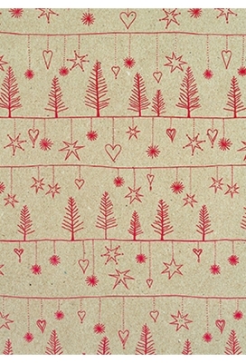 Kerstpapier Eco Recycling Bruin Avvento Rood 70gr 30cm x 200meter