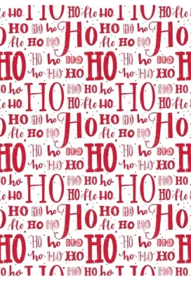 Kerstpapier Hoho Lettering Rood 70 cm x  200meter