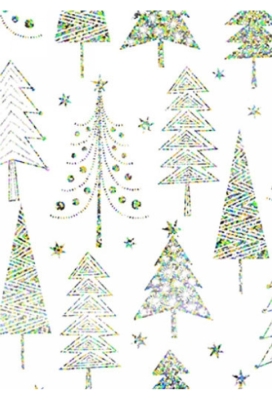 Kerstpapier Holographic cedar trees white 50cm x 200meter