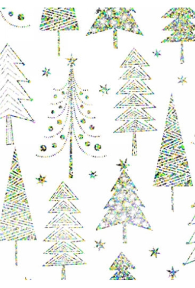 Kerstpapier Holographic cedar trees white 50cm x 200meter