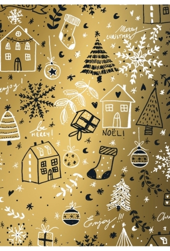 Kerstpapier Luxe Happy Holidays Goud 60 cm x  200meter