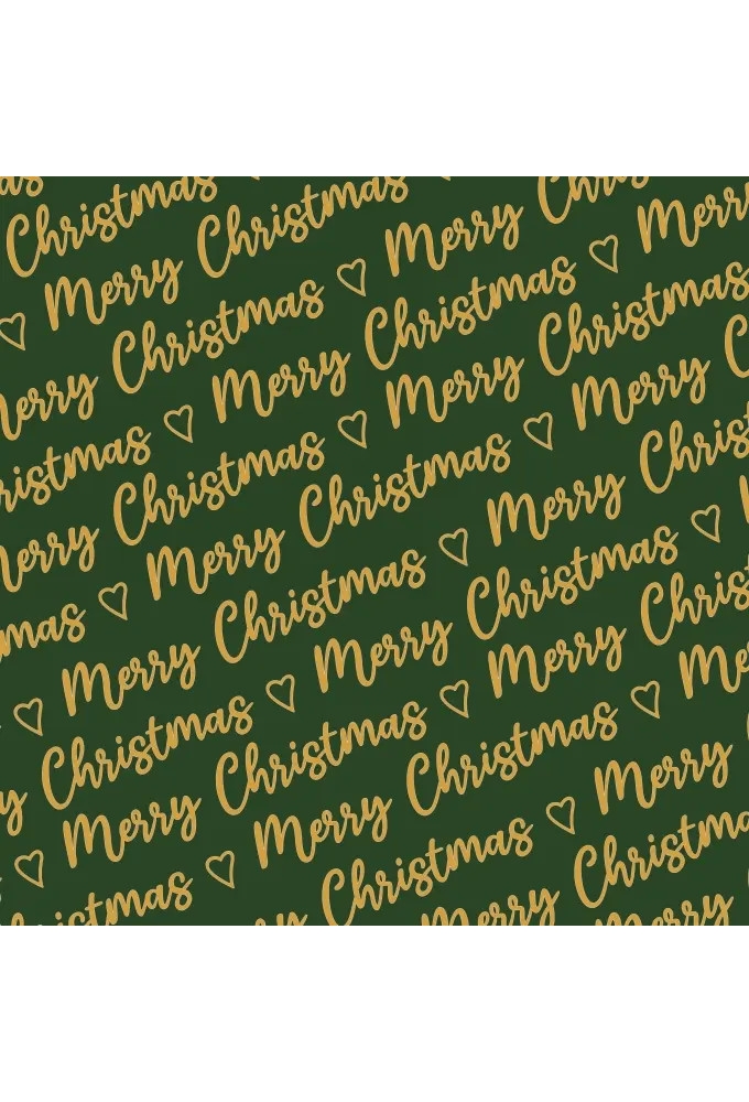 Kerstpapier Merry Christmas Wishes Green Gold 60cm x 200meter