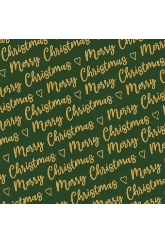 Kerstpapier Merry Christmas Wishes Green Gold 70cm x 200meter