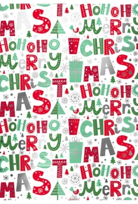 Kerstpapier Metallc iHoho Merry Xmas Rood & Wit & Groen 30 cm x 100m