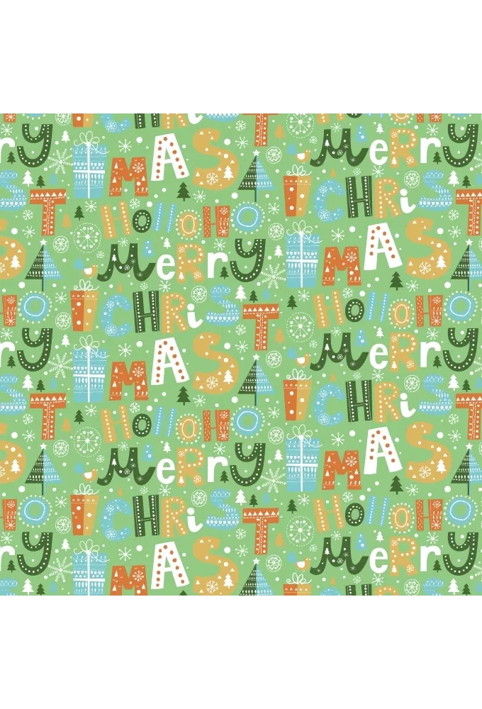 Kerstpapier Metallic Ho Ho Merry X Mas Green  70cm x 100meter