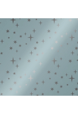 Kerstpapier Metallic Sterren IJsblauw 50cm x 100meter