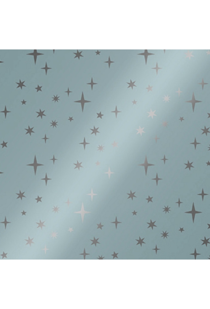 Kerstpapier Metallic Sterren IJsblauw 50cm x 100meter