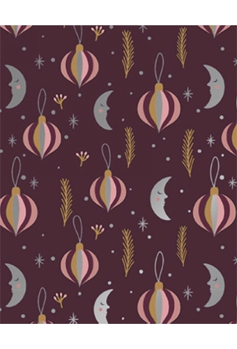 Kerstpapier Metallic christmas moon aubergine 50cm x 200meter