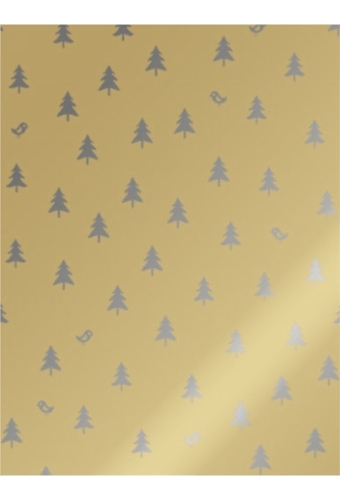 Kerstpapier Metallic robin wood gold 70cm x 200meter