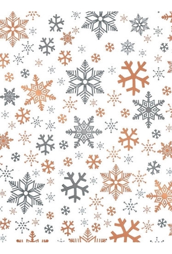 Kerstpapier Metallic snow crystal white copper 50cm x 200meter