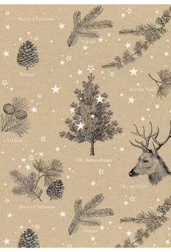 Kerstpapier Recycled Oh My Deer Zwart & Wit 30cm x 200meter