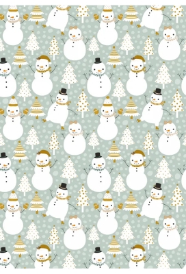 Kerstpapier Snowman Dance Green 40cm x 125meter