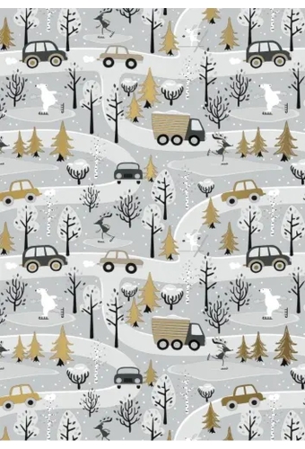 Kerstpapier Winterfun In The Forest Grijs Goud 30 cm x  200meter