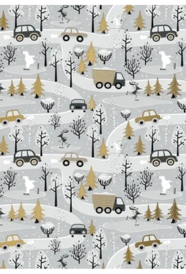 Kerstpapier Winterfun In The Forest Grijs Goud 30 cm x  200meter