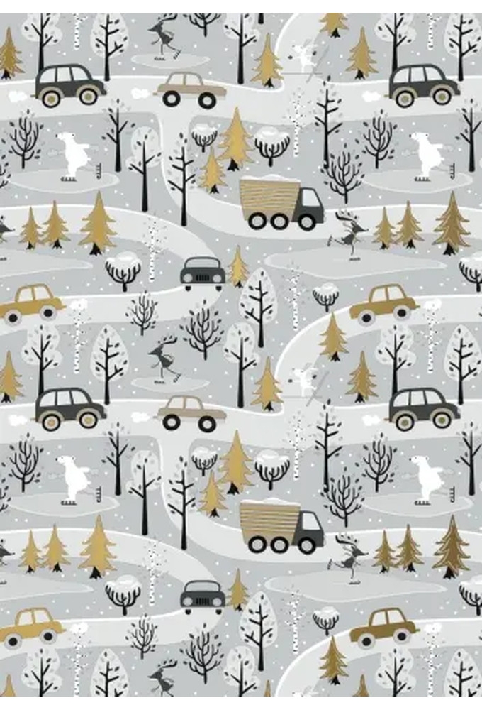 Kerstpapier Winterfun In The Forest Grijs Goud 30 cm x  200meter