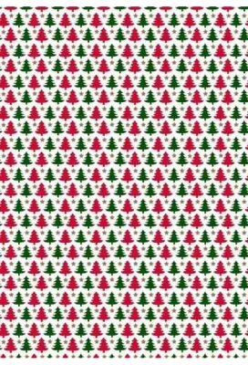 Kerstpapier de Luxe Mini Trees Wit & Rood & Groen 30cm x 200meter