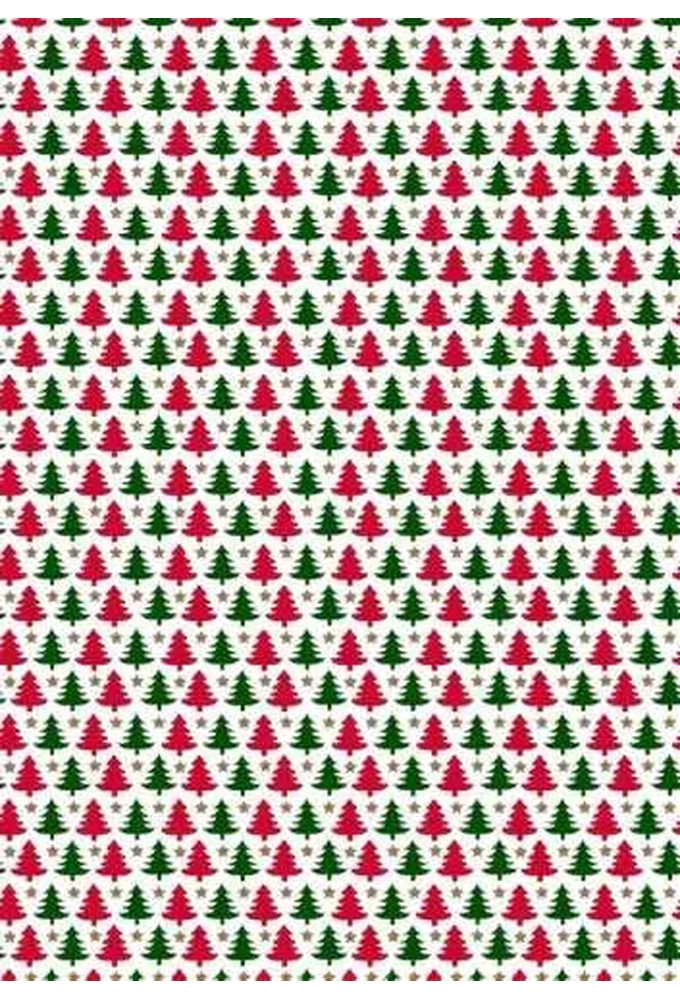 Kerstpapier de Luxe Mini Trees Wit & Rood & Groen 30cm x 200meter