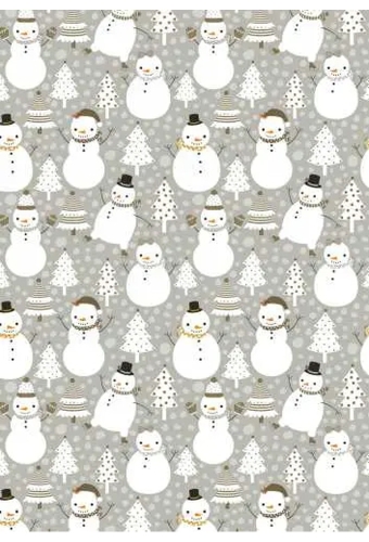 Kerstpapier snowman dance grijs 30cm x 200meter