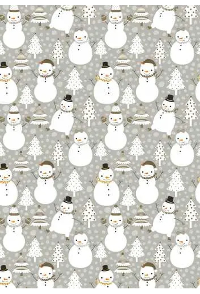 Kerstpapier snowman dance grijs 30cm x 200meter