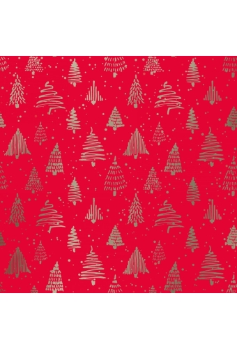 Kerstpapier trees Rood Goud Metallic 50cm x 100meter