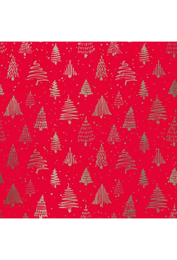 Kerstpapier trees Rood Goud Metallic 50cm x 100meter