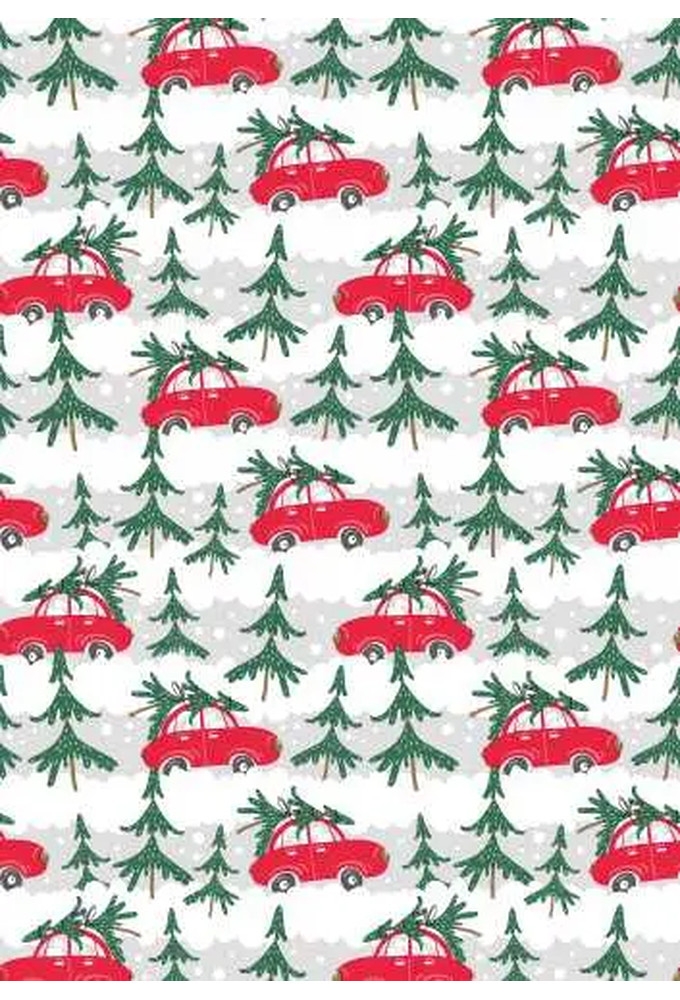 Kerstpapier xmas cars rood 40cm x 200meter