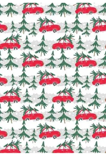 Kerstpapier xmas cars rood 70cm x 200meter