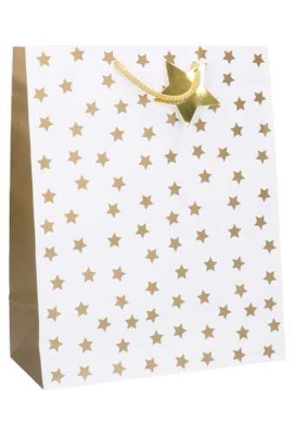 Kersttasjes Groot Metallic Gouden Sterren 26.5x13.5x32.5cm 10stuks