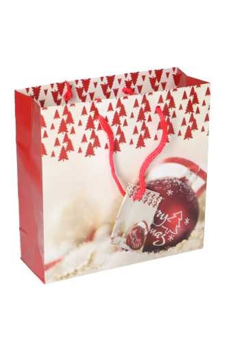 Kersttasjes Vierkant Xmas Kerstbal 17x6x17cm 12stuks