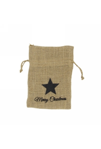 Kerstzak Jute Merry Christmas Met Koord 12x17cm 10stuks