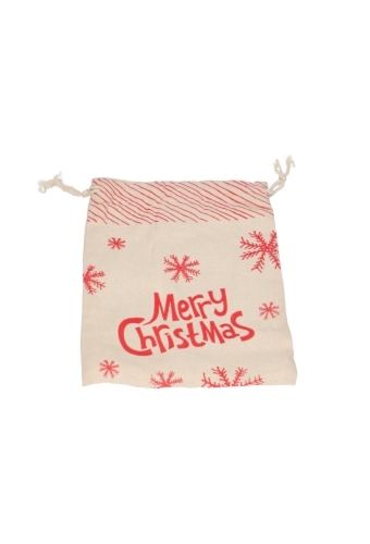 Kerstzakjes Katoen Blanco Merry Christmas And Snow 18x25cm 10stuks